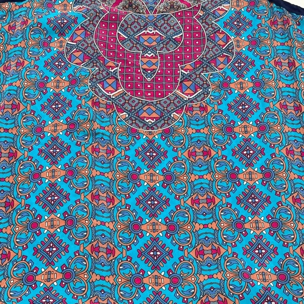 Tolani Womens Blue Silk Geometric Medallion Ruffle Hem Sleeveless Tunic Top L 94 - Picture 4 of 9